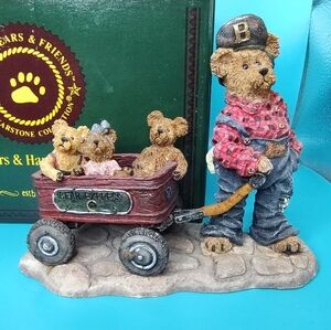 Boyds Bears Wagon Express Huck w/ Mandy Zoe Zack Rollin Along Wagon Figurine